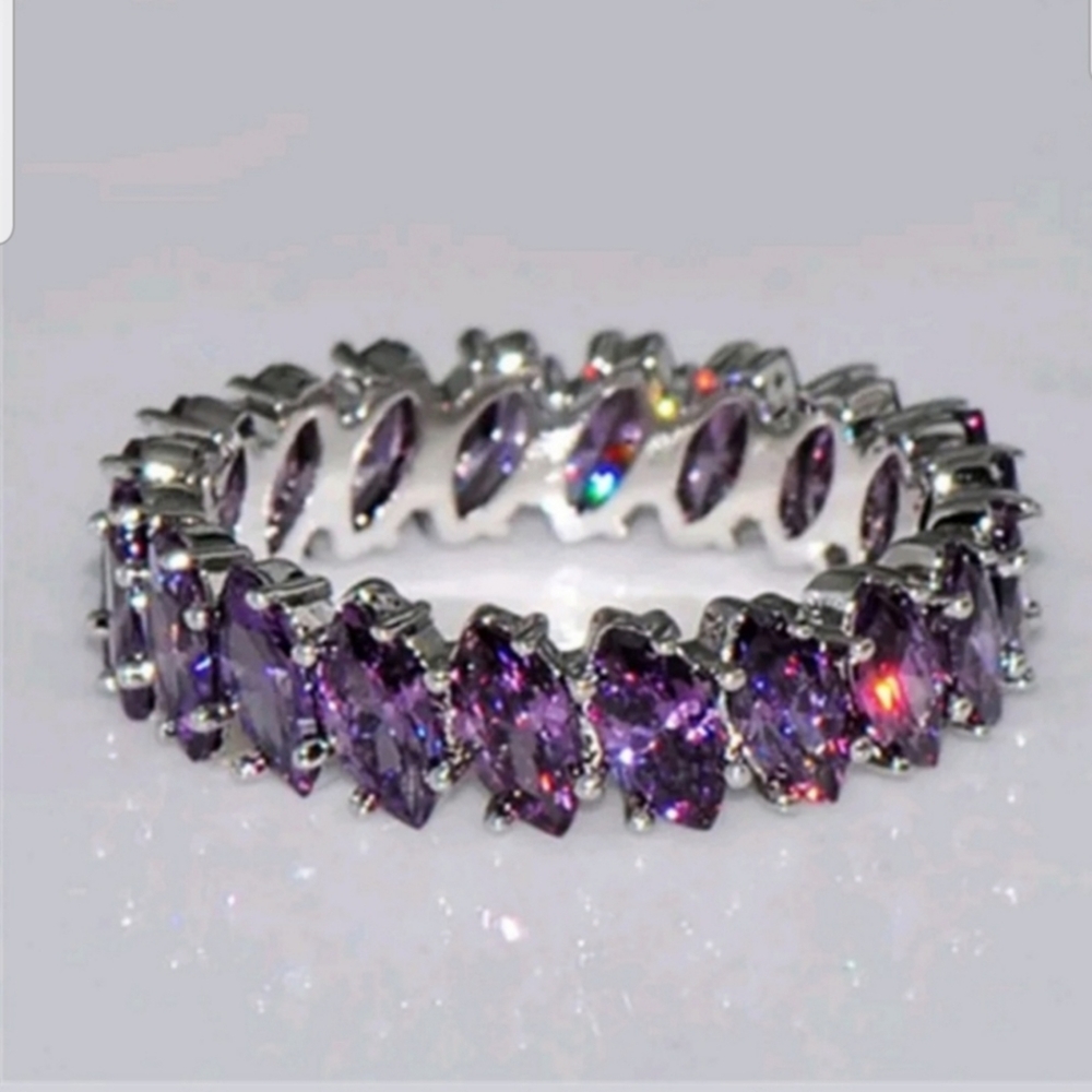 Copy Sterling Silver Purple Marquise Eternity Band